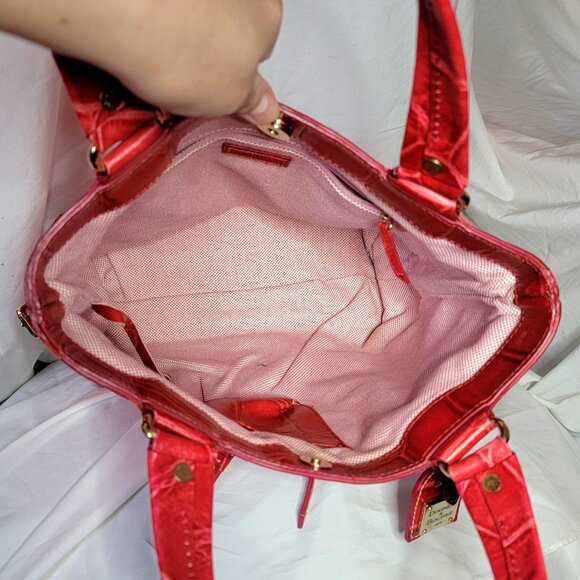 Dooney & Bourke Vintage Big Red Crocodile Embossed Leather Tote Bag, EUC - Picture 9 of 11